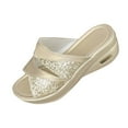 thumbnail image 1 of HomeDM Womens Wedge Open Toe Slide Sandals Platform Slip On Strappy Summer Casual Beach Sandals, Gold Size 6, 1 of 7