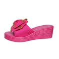 thumbnail image 1 of HomeDM Womens Wedge Platform Sandals Bow Knot Slip on Open Toe Beach Slide Sandals, Hot Pink Size 5.5, 1 of 9