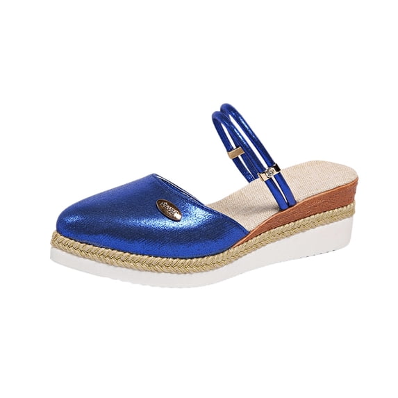 HomeDM Womens Wedge Sandals Espadrilles Flatform Closed Pointy Toe Slingback Slip-On Comfortable Casual Summer Wedges Shoes, Blue Size 8.5