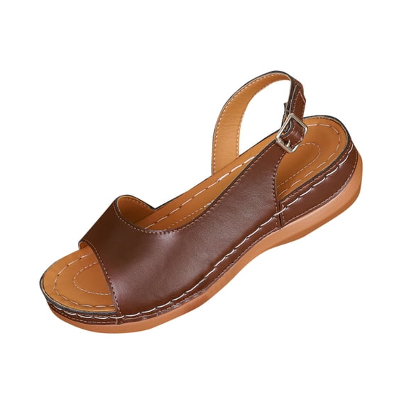 HomeDM Womens Wedge Sandals Open Toe Slingback Summer Beach Walking Vacations Slide Sandals, Brown Size 9.5