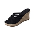thumbnail image 1 of HomeDM Womens Wedge Sandals Open Toe Slip On High Heels Slides Summer Beach Vacation Sandals, Black Size 7.5, 1 of 9