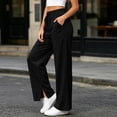 thumbnail image 1 of HomeDM Womens Wide Leg Pants Side Slit Hem High Waisted Sweat Pants Black Comfy Joggers with Pockets Size L, 1 of 7