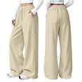 thumbnail image 1 of HomeDM Womens Wide Leg Sweatpants with Pockets Drawstring High Waisted Beige Lounge Workout Pants Size L, 1 of 7