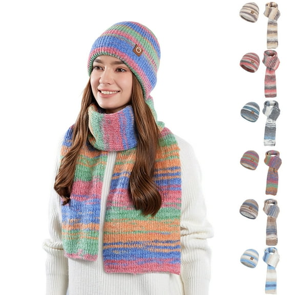 HomeDM Womens Winter Beanie Hat Scarf - 2Pcs Cold Weather Warm Fleece Knit Hat Long Scarf Neck Warmer Set Gifts for Women Green