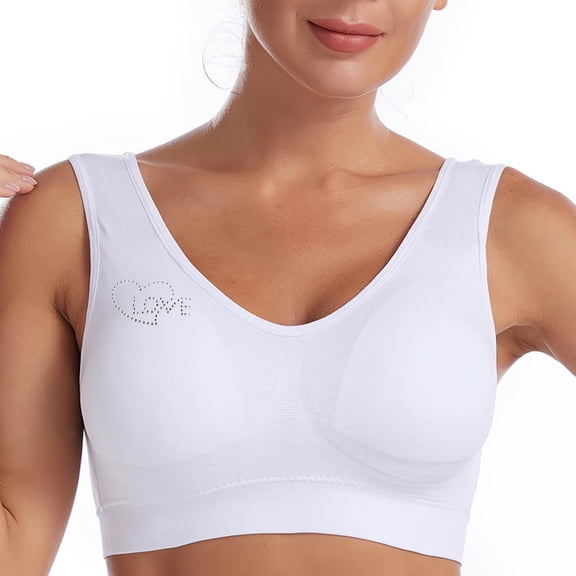 HomeDM Womens Wireless Bras - Plus Size Solid Color Comfort Push Up Bra No Underwire Bras Full Support Lift Bralettes Everyday Seamless Tshirt Bras - White/L