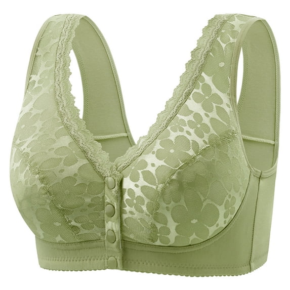 HomeDM Womens Wireless Front Closure Bras, Comfort Full Coverage Seamless Push Up Bralette Lift Everyday Bras, Green, 38