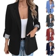 thumbnail image 1 of HomeDM Womens Work Office Blazers, Open Front One Button Long Sleeve Lapel Jackets Suit Blazer with Pockets, Black, 1 of 9