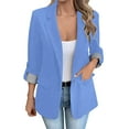 thumbnail image 1 of HomeDM Womens Work Office Blazers, Open Front One Button Long Sleeve Lapel Jackets Suit Blazer with Pockets, Blue, 1 of 8
