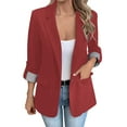 thumbnail image 1 of HomeDM Womens Work Office Blazers, Open Front One Button Long Sleeve Lapel Jackets Suit Blazer with Pockets, Red, 1 of 8