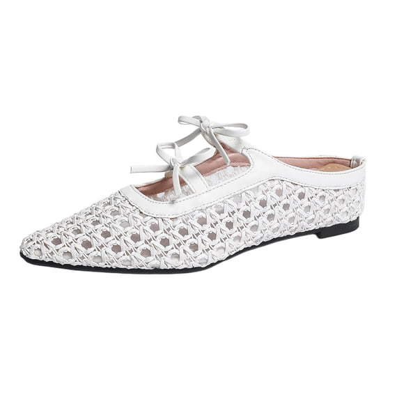 HomeDM Womens Woven Mesh Mary Jane Flats Closed Pointed Toe Slip-On Ballet Flat Dress Shoes for Office Casual Size 6