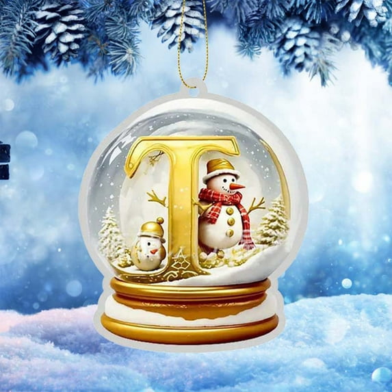 HomeDM Yellow 26 Letter Ornaments for Christmas Tree, 2D Flat Acrylic Crystal Ball Pendant for Xmas Holiday Home Decor Wreaths Festive Wedding Hanging Ornaments, Letter T