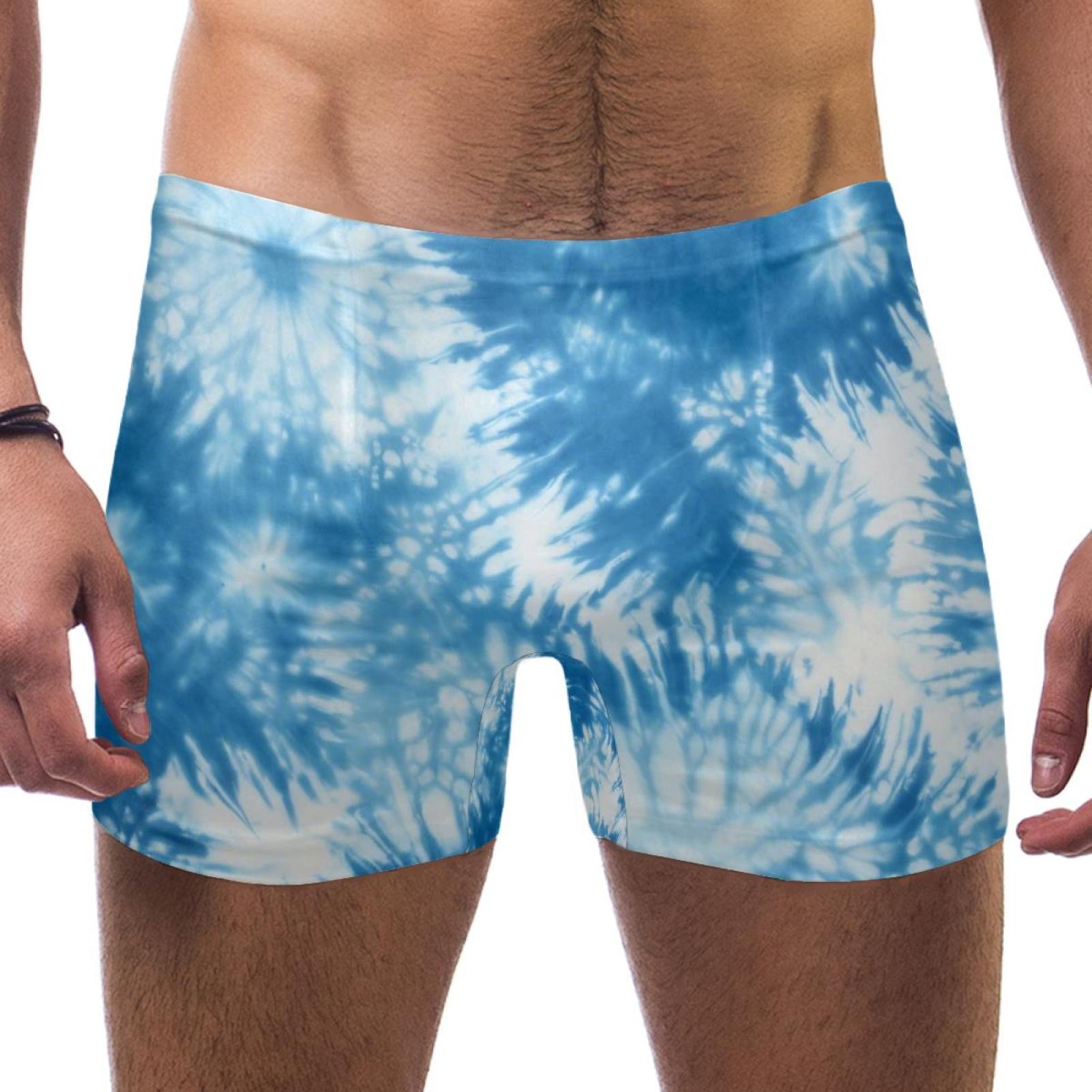 HomeDecorZone Blue Tie Dye Men's Boxer Swim Briefs Comfortable Stretch