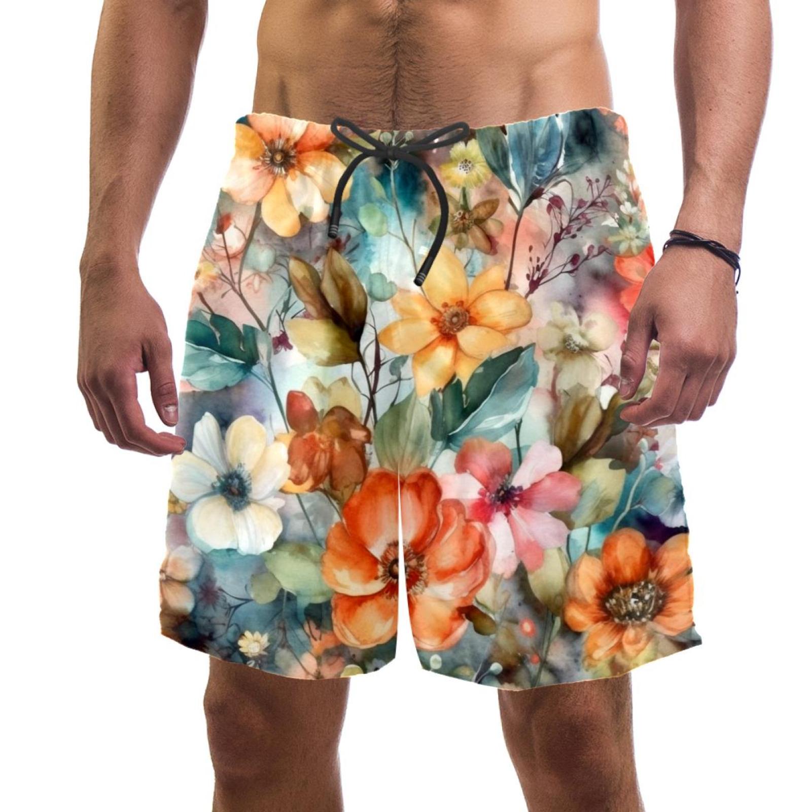 HomeDecorZone Floral Pattern Men's Printed Beach Shorts 2XL Elastic