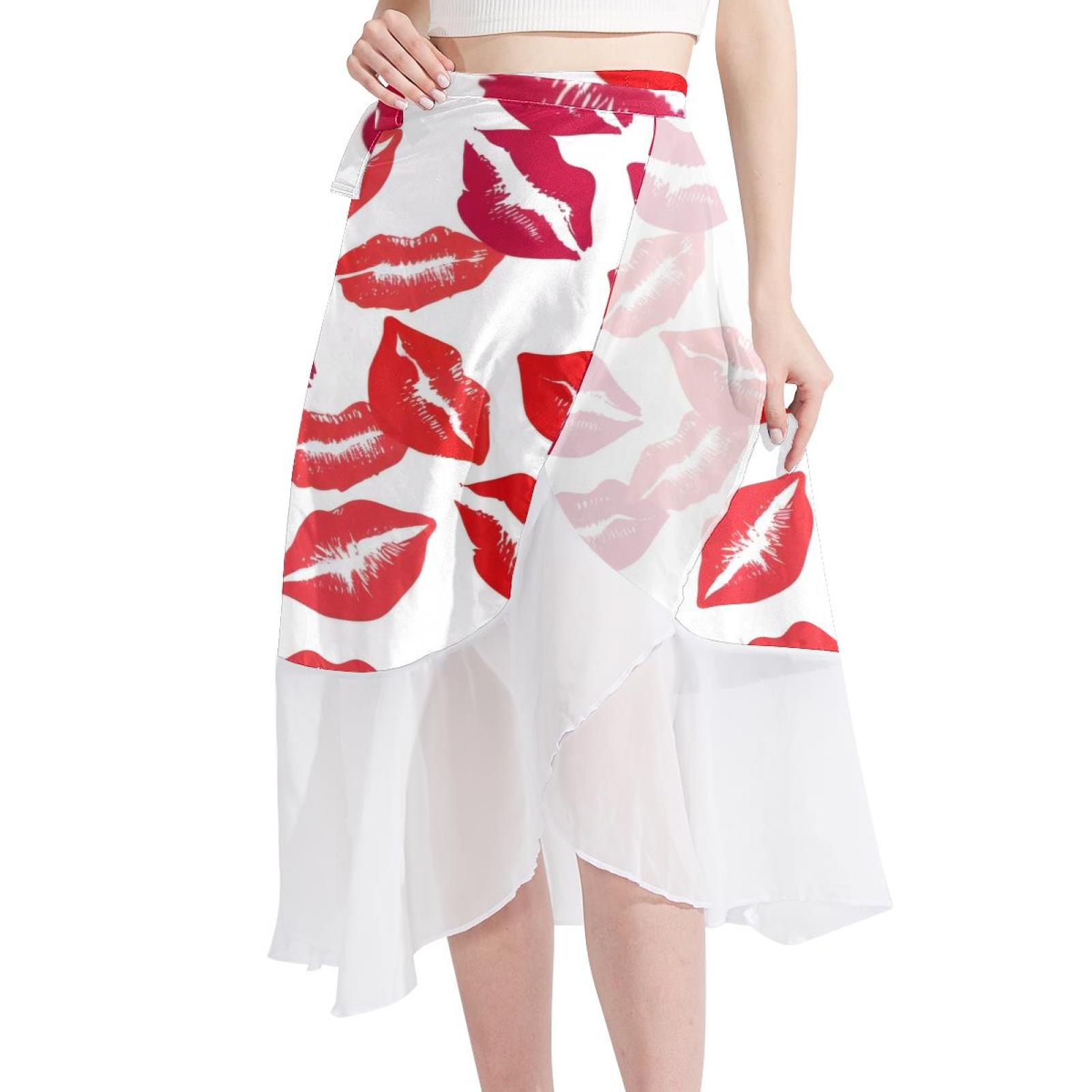 HomeDecorZone Red Lips Soft Tulle Skirt Adjustable Waistband Beach