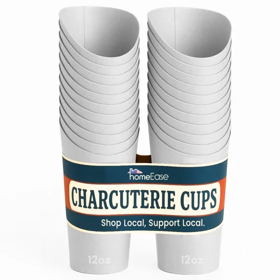 HomeEase 60-Pack White Charcuterie Cups – 12oz Disposable Snack & Drink Holders