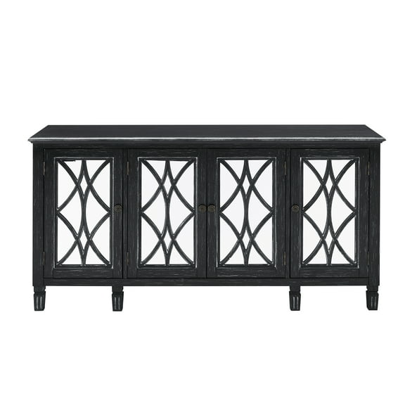 Home Fare Four Door Black Overlay Mirror Console