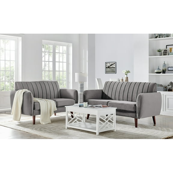 HomeFare Grey Flannel Living Room Sofa and Loveseat Set