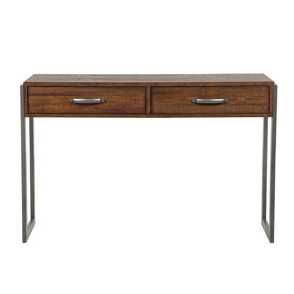 HomeFare Heavily Distressed Industrial Style Two Drawer Accent Storage Console Table