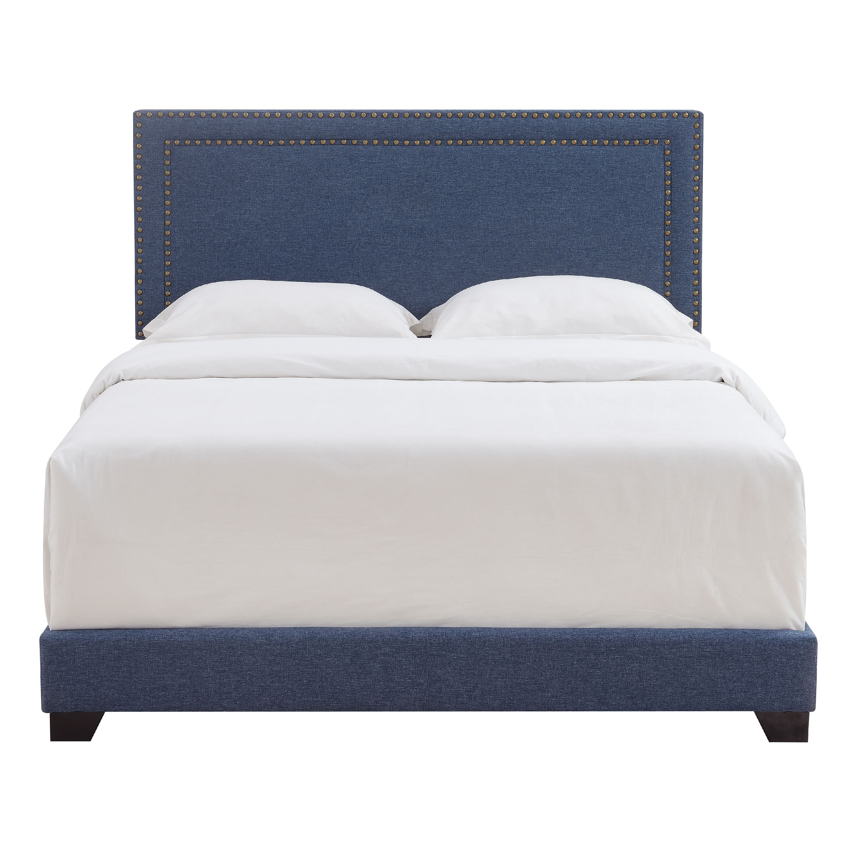 Willow Nailhead Trim Upholstered Queen Bed, Denim Fabric - Walmart.com
