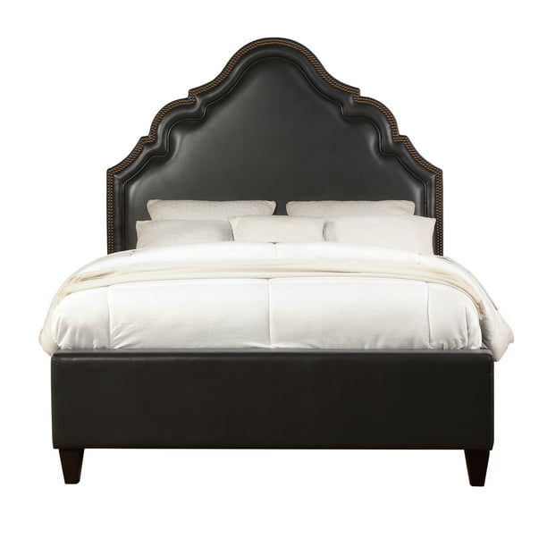 HomeFare Regent Style Faux Leather Queen Headboard in Charcoal Black