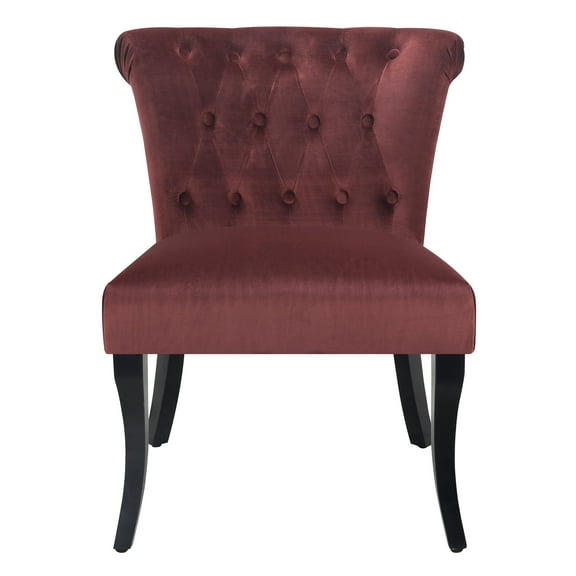 HomeFare Rolled Tufted Velvet Accent Chair in Merlot Red