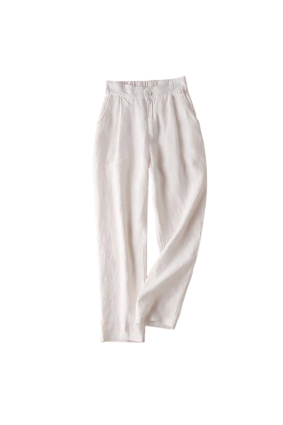 Pants for Women Pants Stretch Linen Ankle Pant Lightweight Quick Drying,Flat-Front High Waisted Slim Straight Leg Stretchy Waist Pants with Pockets 3XL