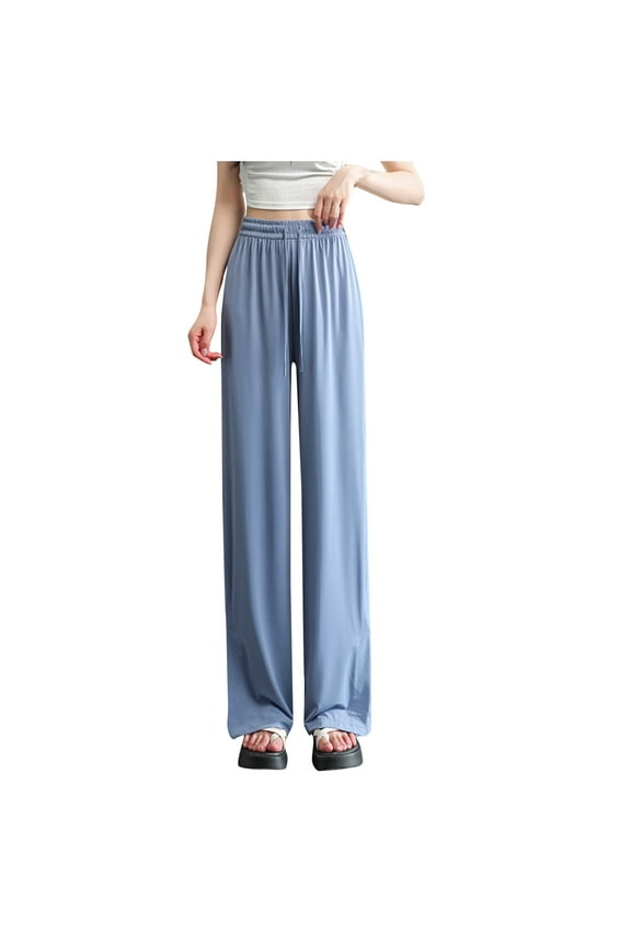 Pants for Women Pants Wide Leg Pleated High Waisted Full Length Maxi Pants Casual Trendy Pants Solid Color Interior Drawstring Sweatpants Trousers Jogger Pant M/L/XL
