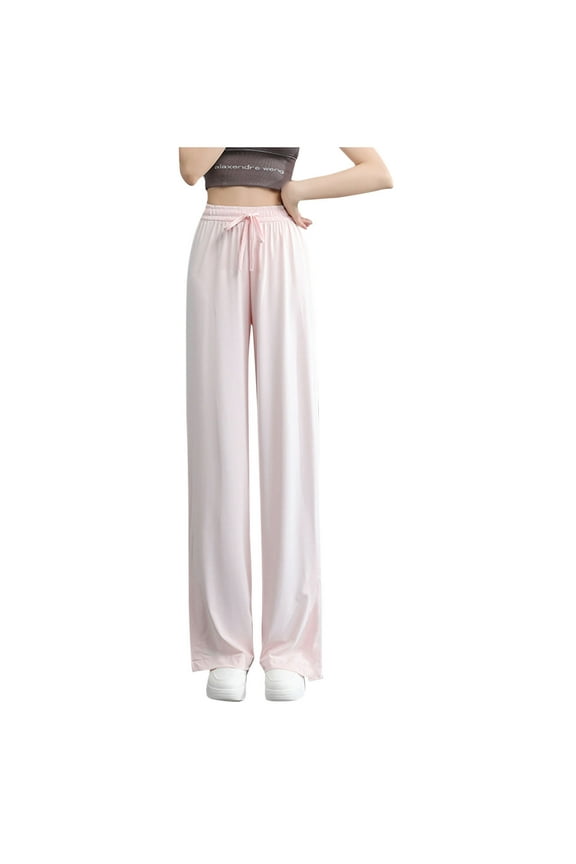Pants for Women Pants Wide Leg Pleated High Waisted Full Length Maxi Pants Casual Trendy Pants Solid Color Interior Drawstring Sweatpants Trousers Jogger Pant M/L/XL