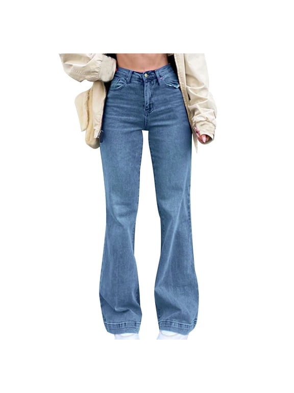Jeans Pants for Women Pants Flare Jeans High Waisted Wide Leg Baggy Bell Bottoms Stretch Denim Pants Women's Curvy Bootcut Stretchy Juniors Jeans Black, S-XXL