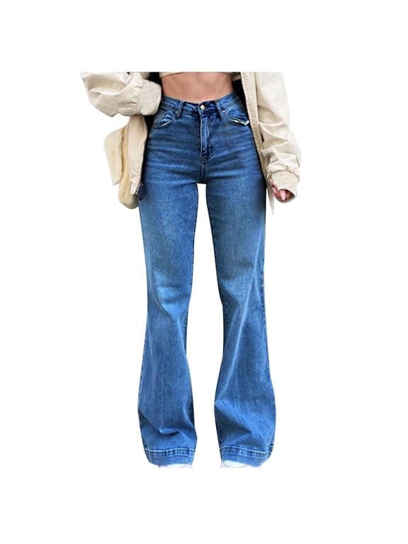 Jeans Pants for Women Pants Flare Jeans High Waisted Wide Leg Baggy Bell Bottoms Stretch Denim Pants Women's Curvy Bootcut Stretchy Juniors Jeans Black, S-XXL