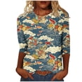 thumbnail image 1 of HomeGardon 3/4 Length Sleeve Womens Tops,Plus Size Spring Clothes for Women Ladies' Fashion Printed Round Neck Three Quarter Sleeve 3/4 Sleeve T-shirt Loose,S-XXXXXL, 1 of 5