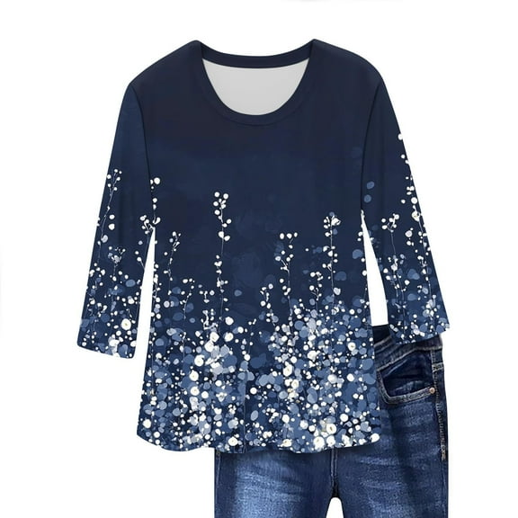 HomeGardon 3/4 Length Sleeve Womens Tops,Plus Size Spring Clothes for Women Women‘s Printed Blouses 3/4 Sleeve Round Neck Pullover Fashionable Top,S-XXXXXL