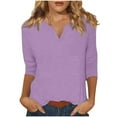 thumbnail image 1 of HomeGardon 3/4 Length Sleeve Womens Tops Summer Tops for Women Solid Color 3/4 Sleeve Overlapping V-Neck Pullover Casual Fashion Tops,S-XXL, 1 of 6