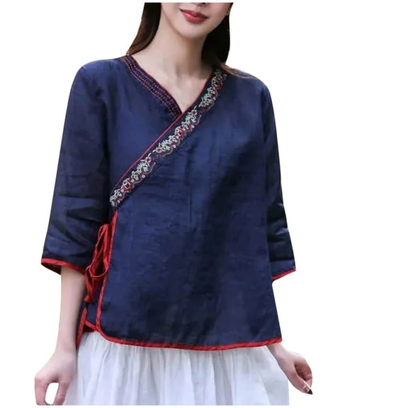 HomeGardon 3/4 Length Sleeve Womens Tops Summer Tops for Women Women鈥榮 Casual Oversize Solid Color V-Neck Hooded 3/4 Sleeve T-shirt Tank,M-XXXXL