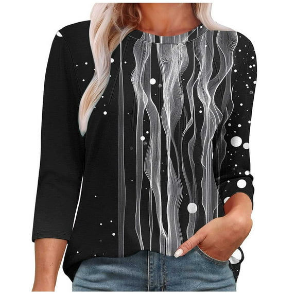 HomeGardon 3/4 Length Sleeve Womens Tops,Women's Tops Women's Round Neck Fashionable Casual Long Sleeved Top,S-XXXL