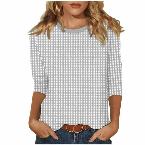 HomeGardon 3/4 Length Sleeve Womens Tops,Womens Shirts Fashion Women's Casual Print Round Neck T-shirt Blouse,S-XXXXXL