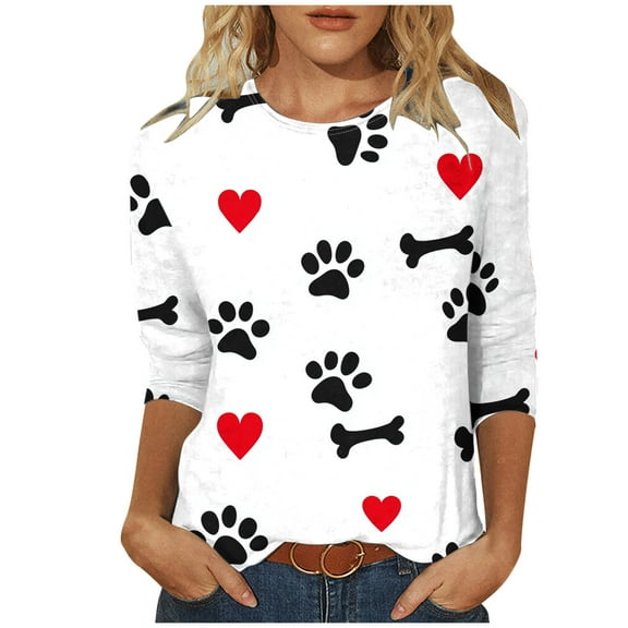 HomeGardon 3/4 Length Sleeve Womens Tops,Womens Shirts Fashion Women's Casual Print Round Neck T-shirt Top Blouse,S-XXL