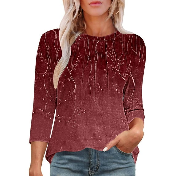 HomeGardon 3/4 Length Sleeve Womens Tops,Womens Shirts Women's Round Neck Cover Casual Printed Fashion Top,S-XXL