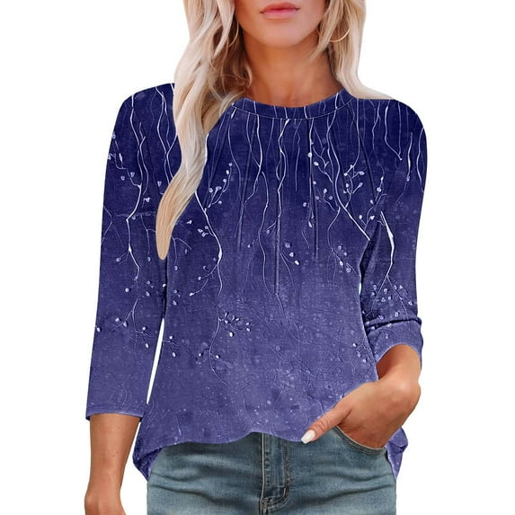HomeGardon 3/4 Length Sleeve Womens Tops,Womens Shirts Clearance!Women's New Round Neck Cover Casual Printed Fashion Top,S-XXL
