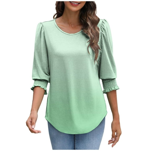 HomeGardon 3/4 Length Sleeve Womens Tops,Womens Shirts Clearance!Womens Casual Printed Summer Tops for Women 2025 Smocked Cuffs,S-XXL