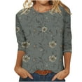thumbnail image 1 of HomeGardon 3/4 Length Sleeve Womens Women Blouses Tops Women's Floral Print Round Neck Three Quarter Sleeve 3/4 Sleeve T-shirt Loose,S-XXXXXL, 1 of 5