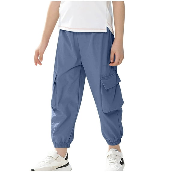 HomeGardon Back to School Boys Cargo Jogger Pants Boys Pants Children's Spring and Summer Solid Color Casual Sports Slim Ankle Binding Work Pants Pockets Length Pants for Kids