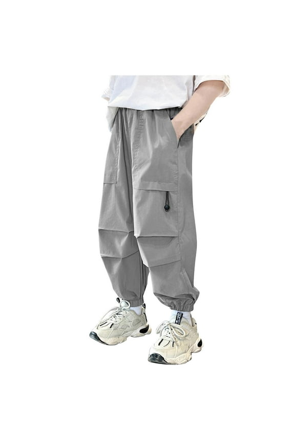 Back to School Uniform Pants Cargo Pants Children's Solid Color Elastic Waistband Ankle Work Pants with Pockets Casual and Comfortable Pants for Adults