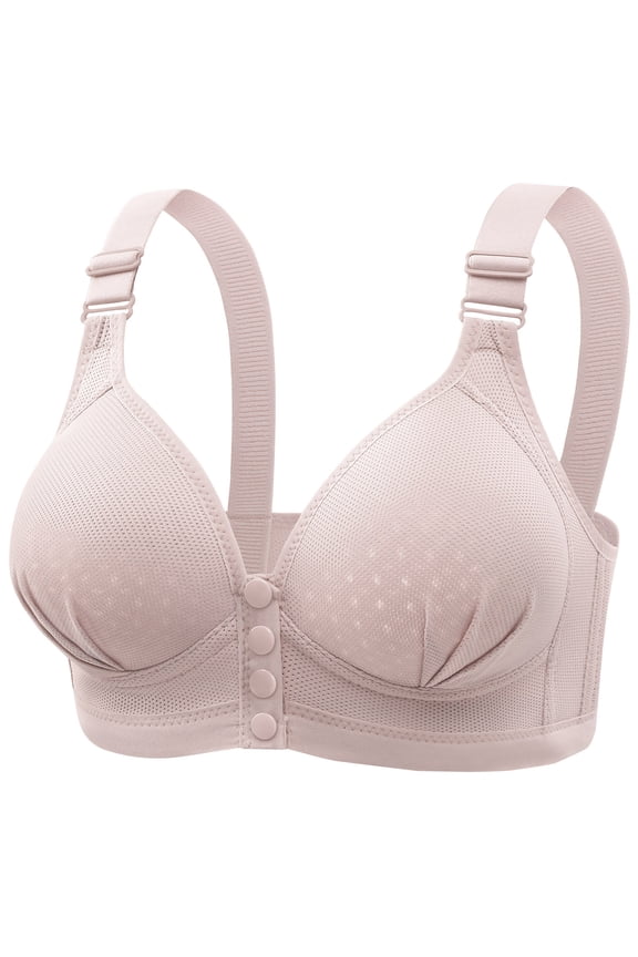 Bras 1PC Everyday Front Closure Lace Bras for Women Posture Smooth Back Bra Seamless Brassiere, Slimming Wireless Back & Posture Support Bra with Front Buttons & Lace
