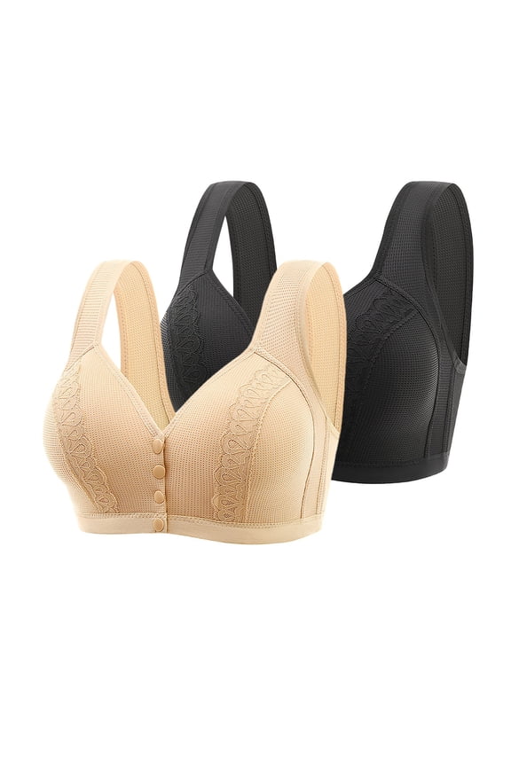 Bras 2 Pack Full Freedom Comfort Front Closure Bra for Women, 2PC Wireless Bras, Front Button Closure Bras for Older Women Convenient Lace Wireless Seamless Comfort Bra