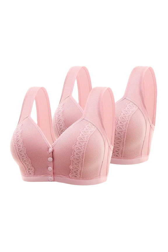 Bras 2 Pack Full Freedom Comfort Front Closure Bra for Women, 2PC Wireless Bras, Front Button Closure Bras for Older Women Convenient Lace Wireless Seamless Comfort Bra