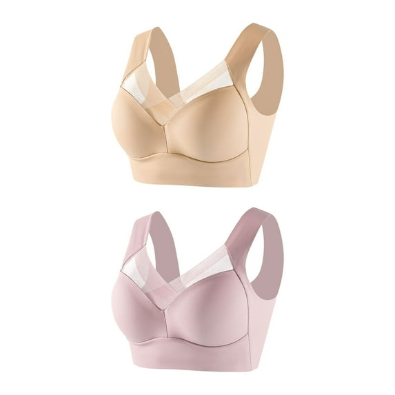 HomeGardon Bras 2PCs Plus Size Bras for Women Wirefree Bras No Underwire Full Coverage Back Smoothing Bras Lightly Lined Classic Everyday Seamless Bra Women's T-Shirt Push Up Bra