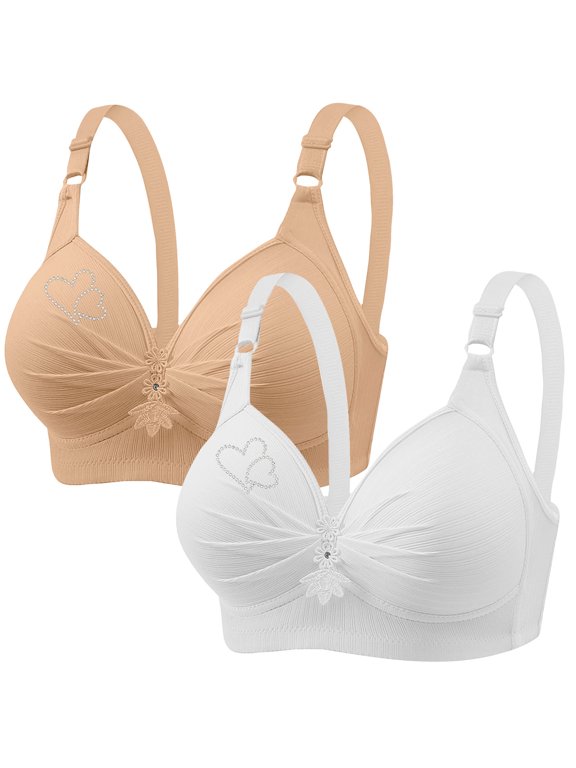 Bras 2PCs Push Up Bra for Women Plus Size Comfort Brassiere Wide Back Underwire Bra Hide Back Fat Smoothing Bra Seamless Underwire T-Shirt Bra Gathering Solid Bra 4XL