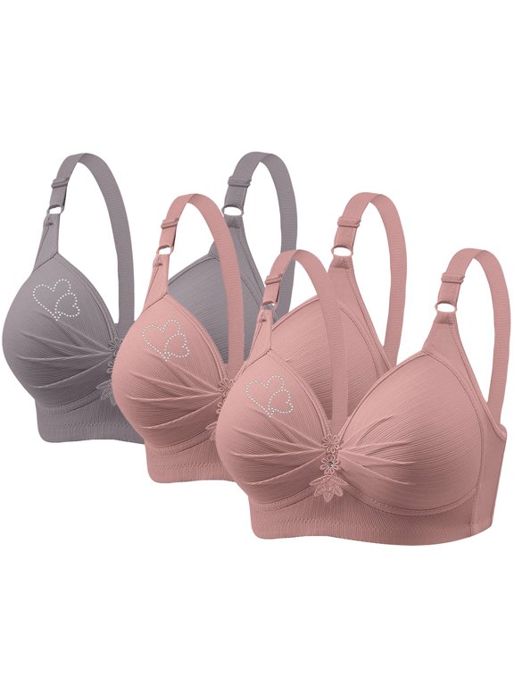 Bras 3PCs Push Up Bra for Women Plus Size Comfort Brassiere Wide Back Underwire Bra Hide Back Fat Smoothing Bra Seamless Underwire T-Shirt Bra Gathering Solid Bra 4XL