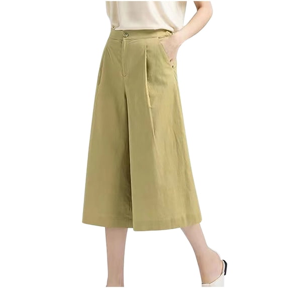 HomeGardon Capri Pants for Women,Linen Pants Women,Loose High Waisted Linen Wide Leg Capris Solid Color Pants,M-XXXL